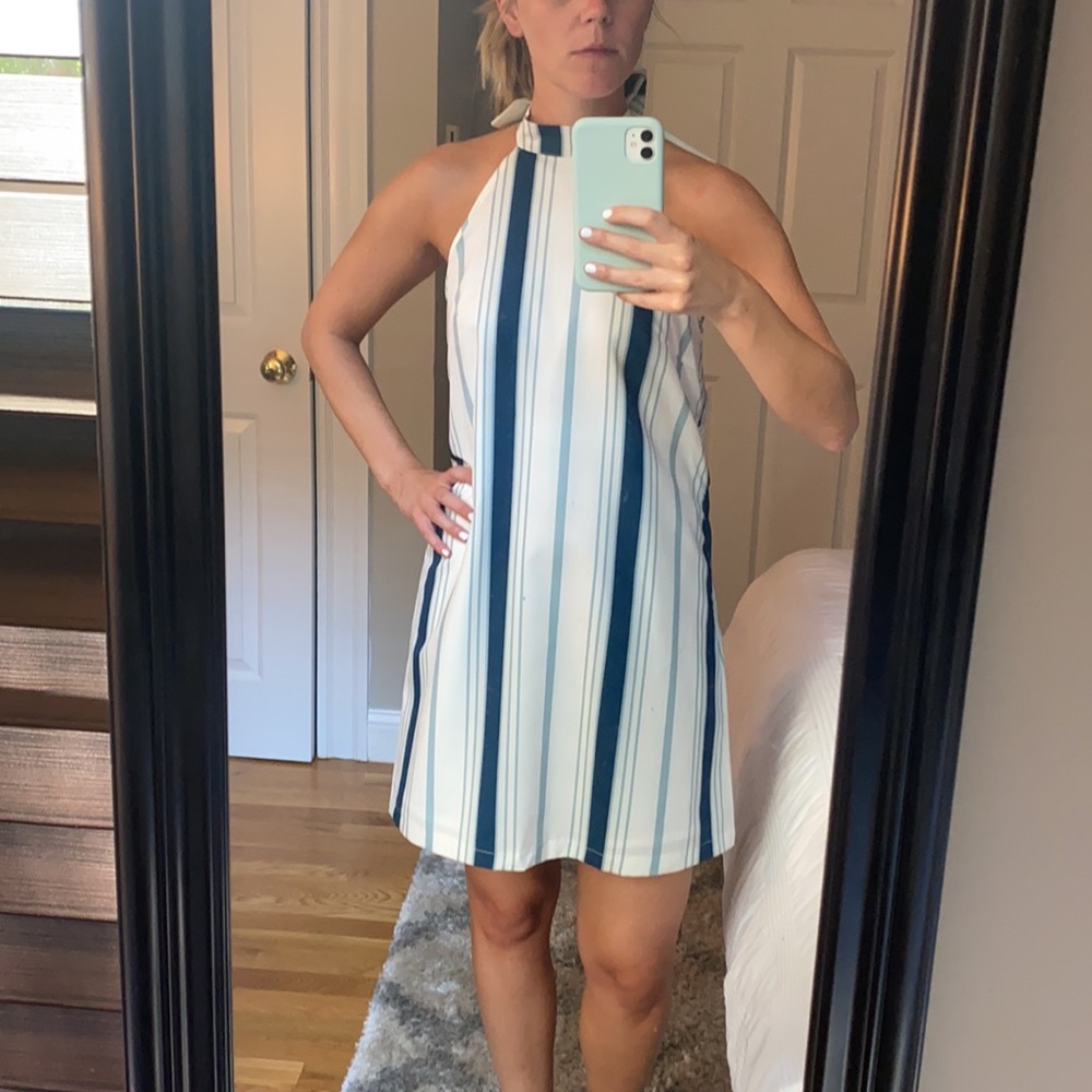 Yoins XS White & Blue Striped Dress